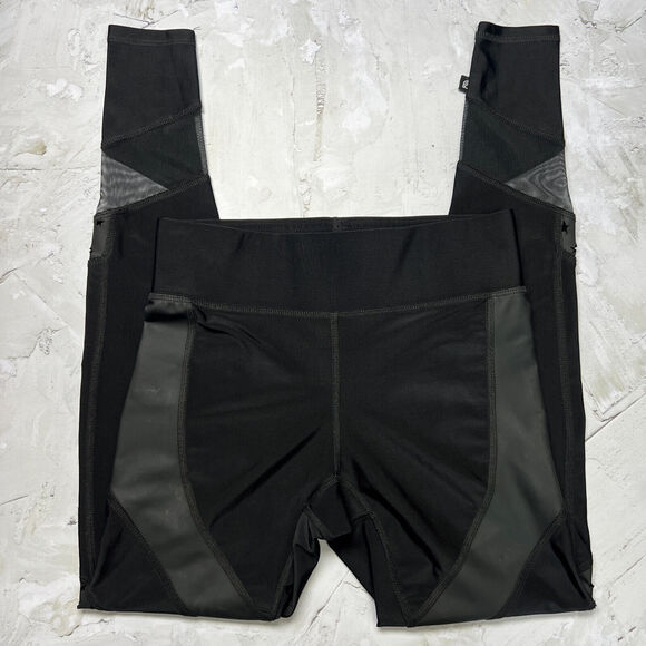 Terez SIZE Small Star Laser Cut Vegan Leather Panel Leggings Black Mesh 2241 - Picture 11 of 12